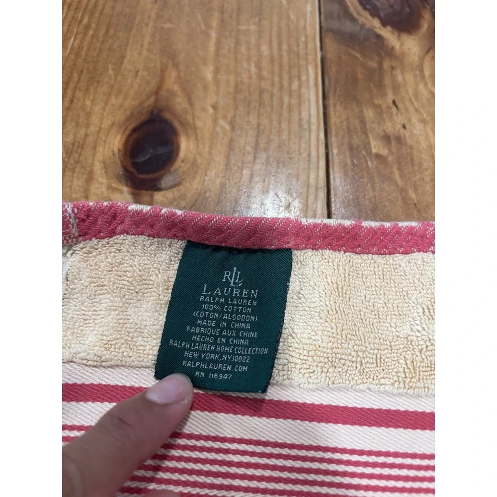Ralph Lauren Home Collection 100% Cotton Hand Towel Cream Red Stripe Chevron